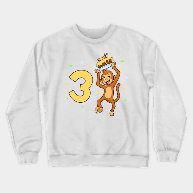 I am 3 with ape - kids birthday 3 years old Crewneck Sweatshirt by Modern Medieval Design